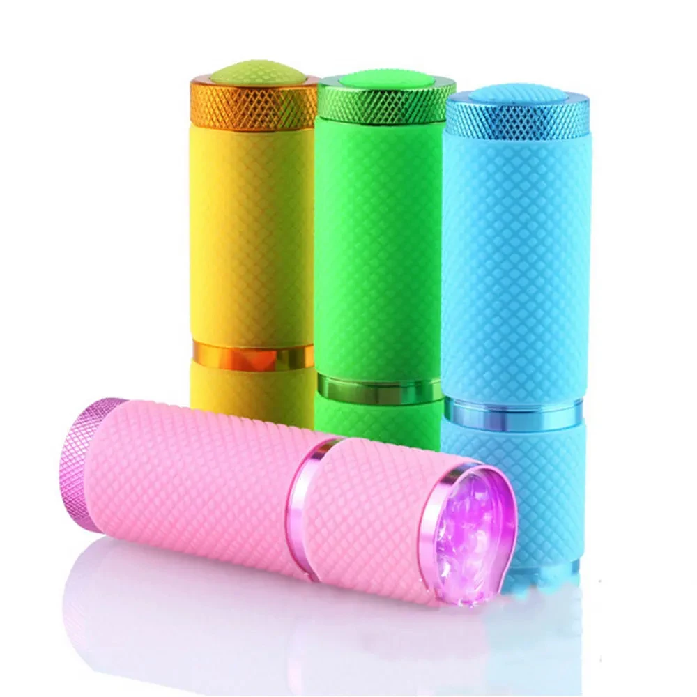 Pink/Green/Blue/Yellow 395nm UV Flashlights 9 LEDs Flash Light for  Gel Curing Portable Handheld Nail Dryer Nail Flashlight