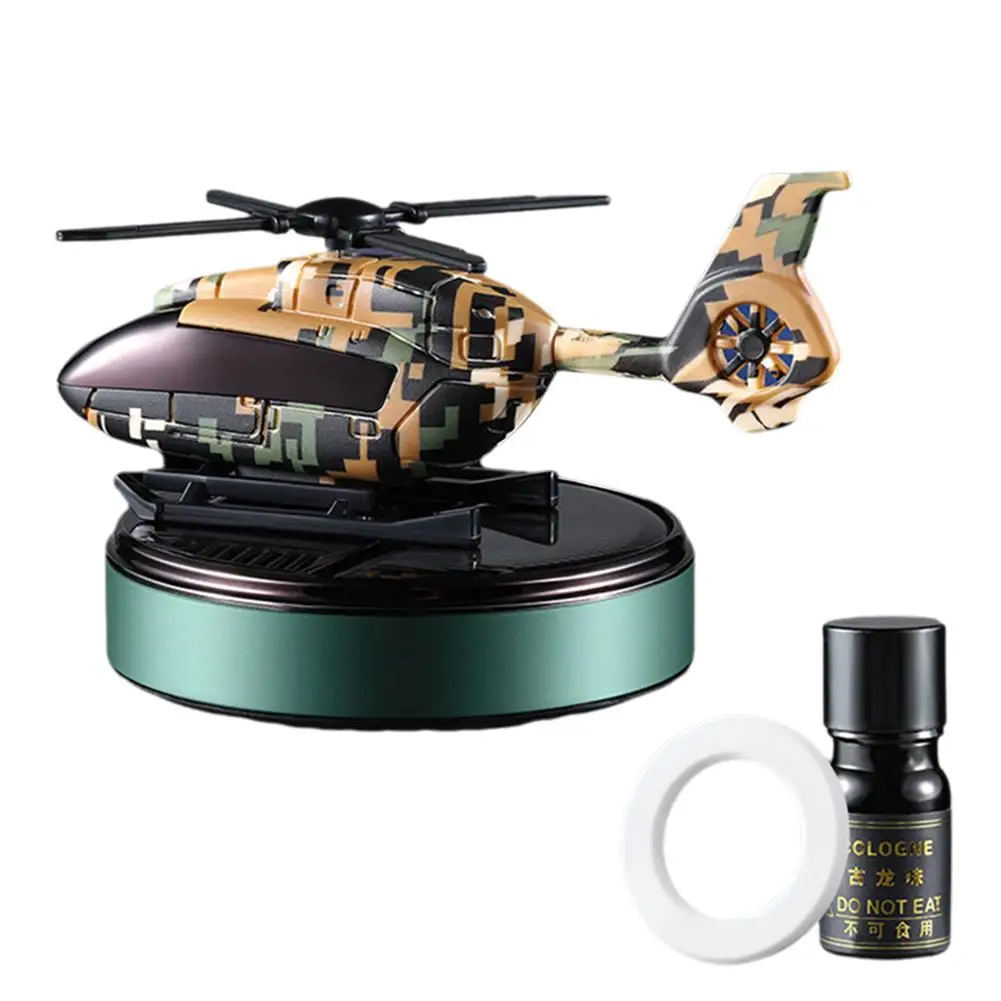 Car Air Freshener Solar Automatic Rotation Camouflage Helicopter Dashboard Fragrance Long Lasting Fragrant Car Interior Decor