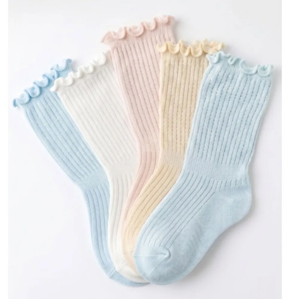 New born socks summer ultra-thin mesh bebe fille long sockken black fungus edge mid-calf sock girls' calcetines baby socks