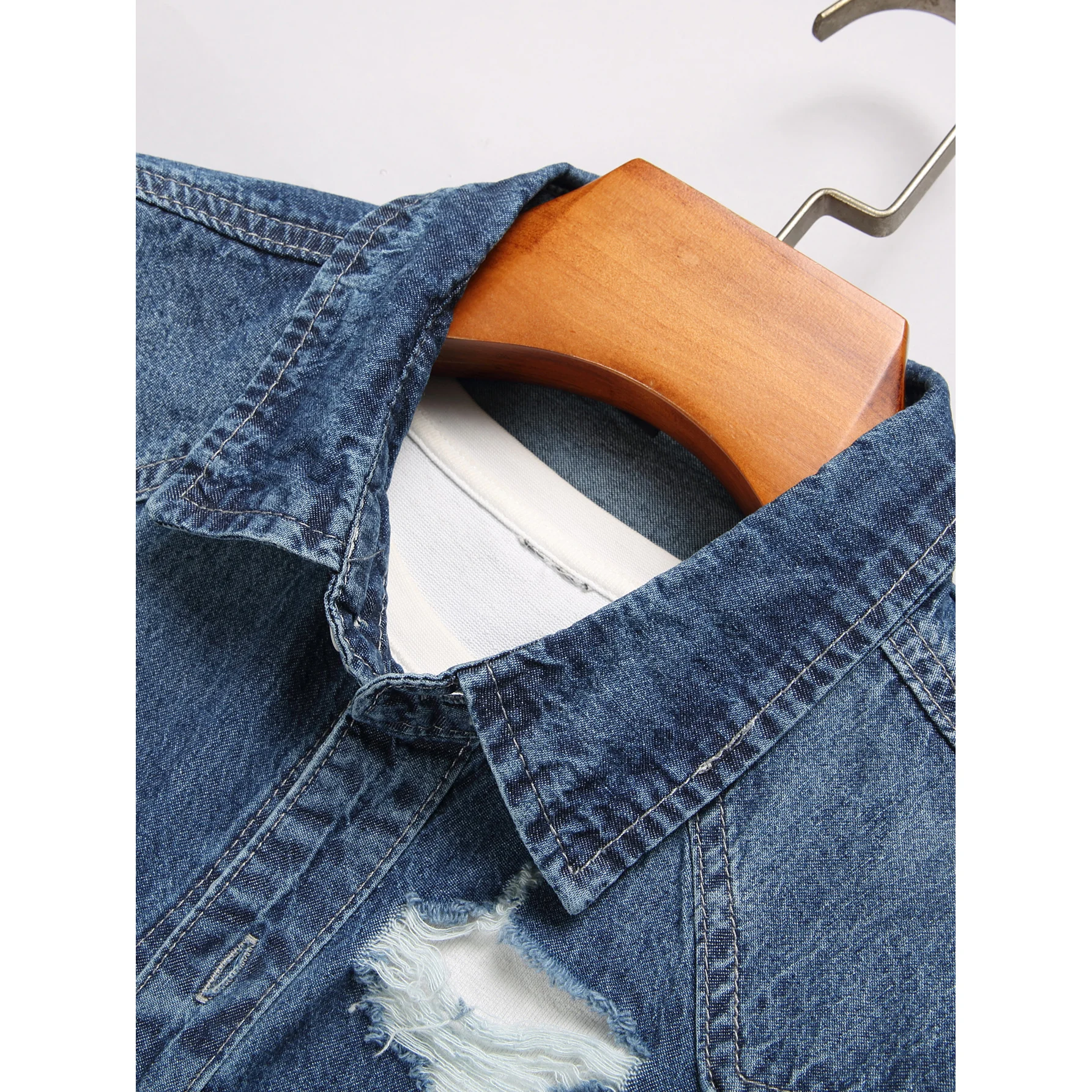 Men's Dark Blue Washed Ripped  - Denim Jacket Vintage review and price