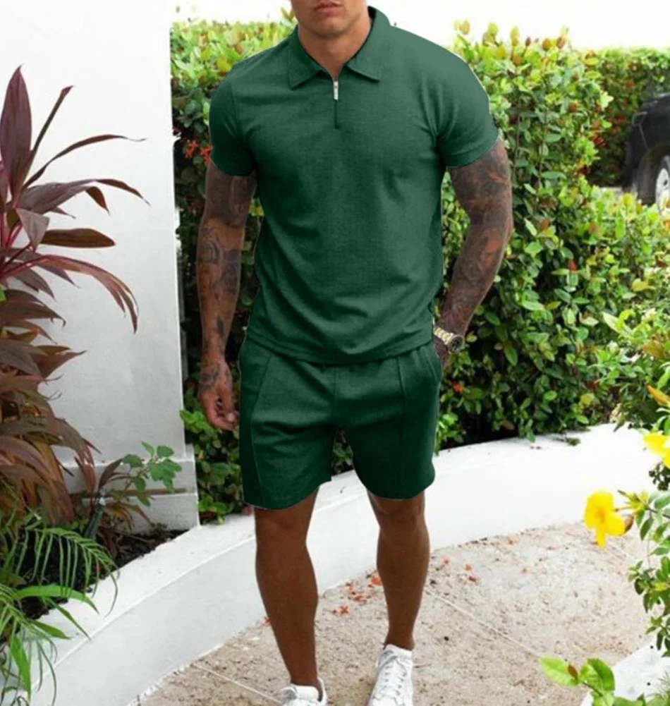 Europe and the United States men\'s Short sleeve Shorts Cotton blend Hot selling Leisure suit slim 2024 New Summer Two-piece set