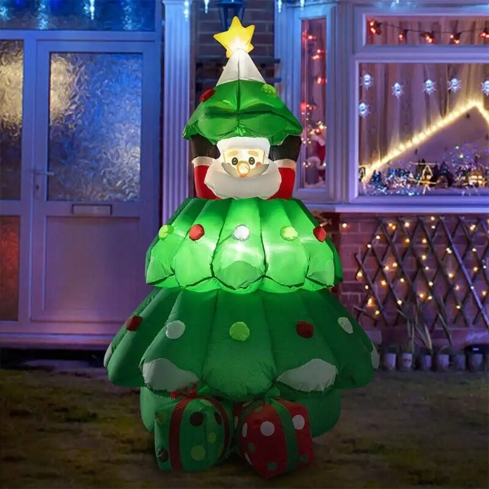 6 Foot Tall Lights Inflatable Christmas Tree (with Santa Claus & Gift Box), Inflatable Christmas Tree with Santa