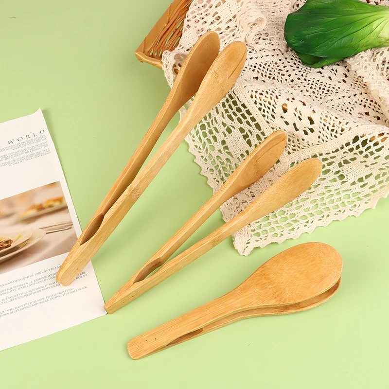 Pinzas de bambú para comida, barbacoa, ensalada, tostada, pastel, pastelería, Clip para té, pinzas de cocina de bambú útiles, Clip para pan y pastel, herramientas de cocina para el hogar