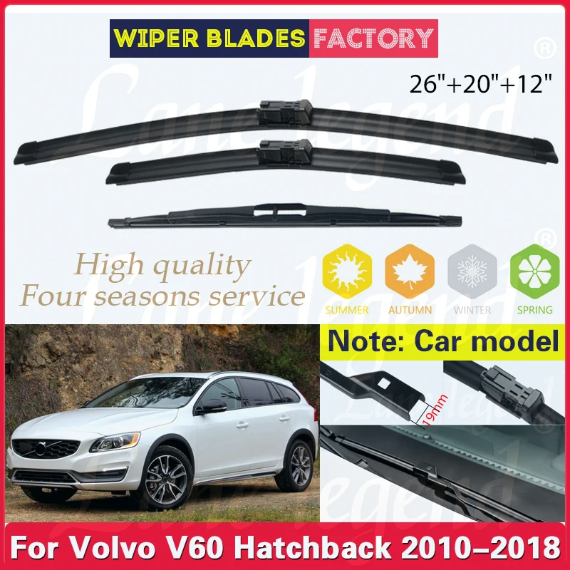 

3PCS Car Wiper for Volvo V60 Hatchback 2010 - 2018 Front Rear Windshield Windscreen Wiper Blade Rubber Car Accessories 26"20"12"