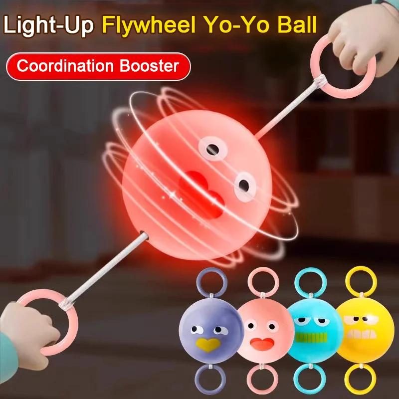 Luminous Pull-String Spinner Toy Flashing Flywheel For Primary Kindergarten Kids 90s Retro Skill-Building Toy