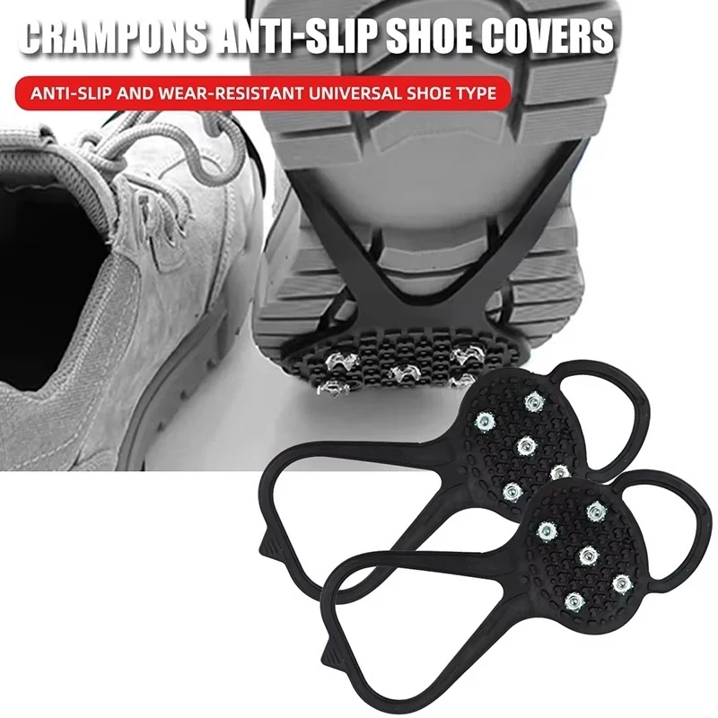 1 Pair Anti Slip Ice Cleats Anti-Skid Shoes Snow Grips for Hiking Camping Climbing Traction Spikes Winter Gear Unisex 5 Teeth
