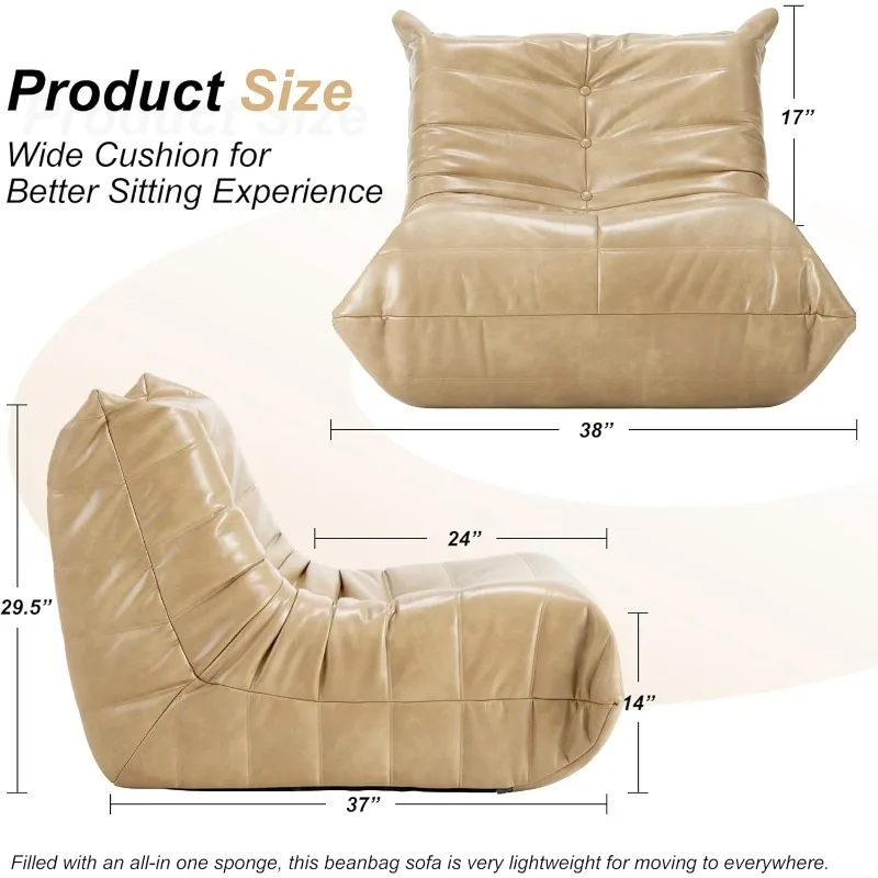 Bean Bag Chair Giant Bean Bag Sofa Memory Foam Bean Bag Chairs for Adults, Room Bedroom Dorm Office (Khaki)