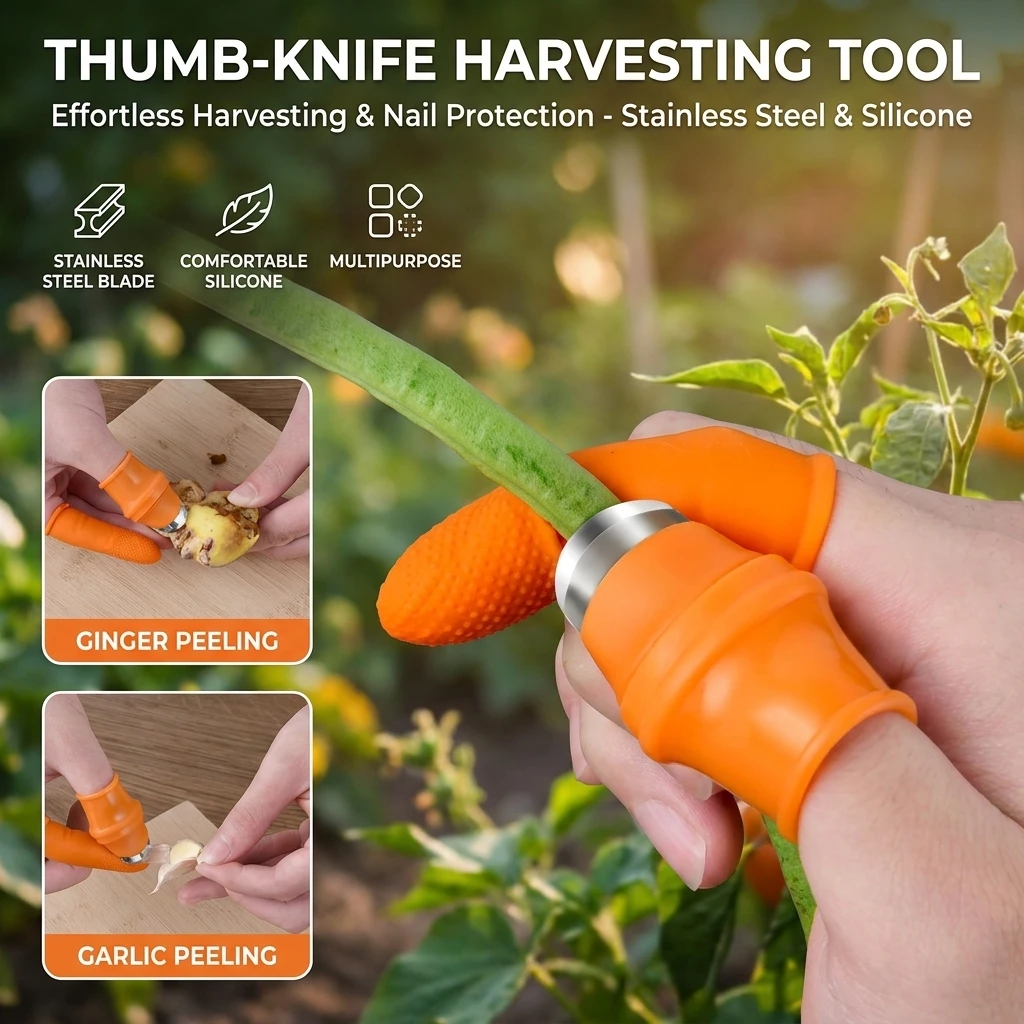 6pcs Garden Silicone Thumb Knife With Anti-Cut Finger Cot Kit, Gardening Pruning Tools For Harvesting Fruits And Vegetables