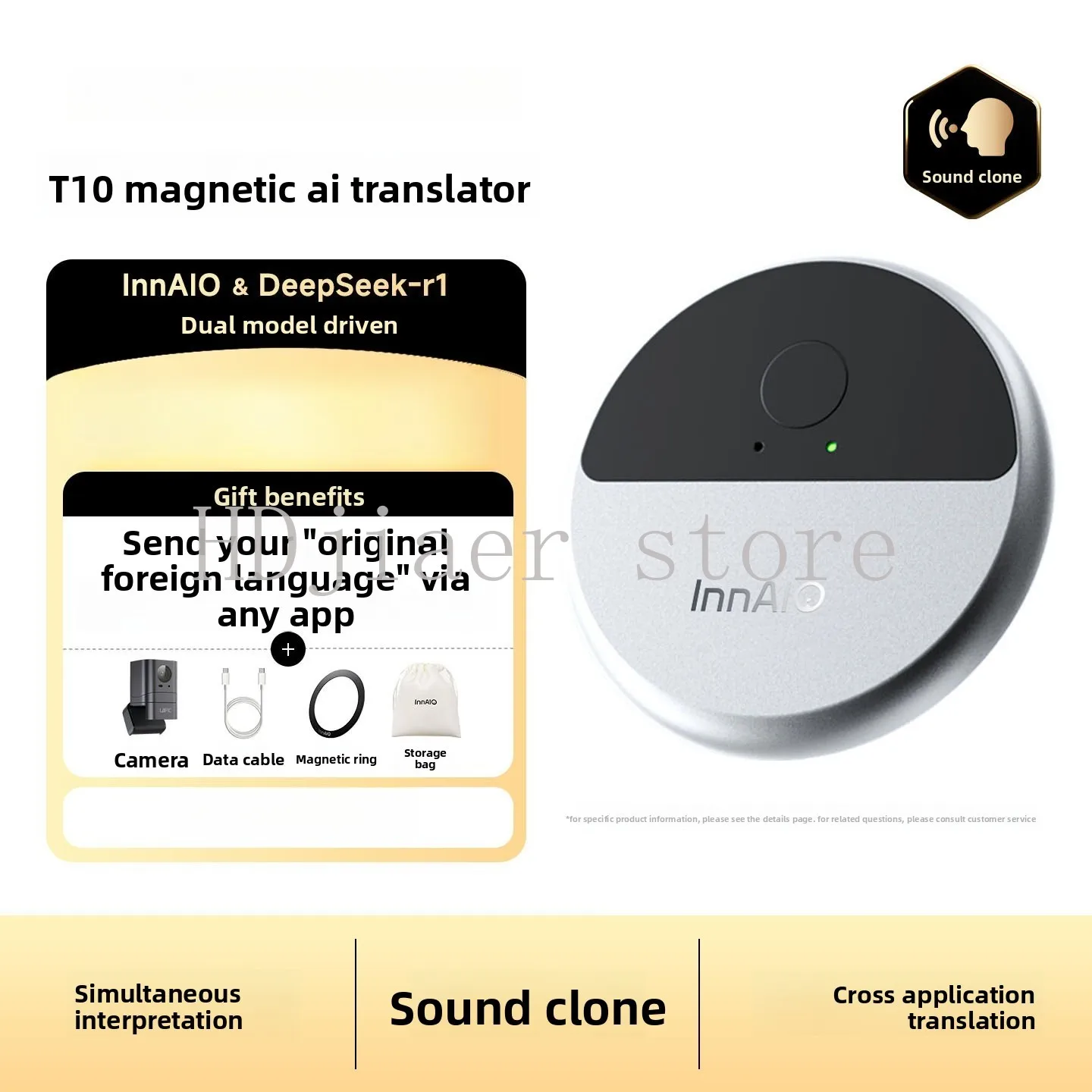 InnAIO T10 Type-C Magnetic Translator: Voice Cloning, Simultaneous Interpretation & AI Mind , Travel Essential