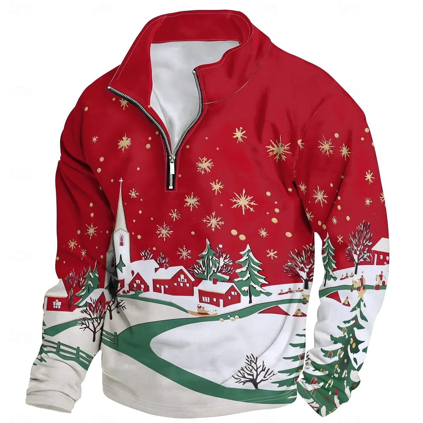 Santa Claus Print Men's Half Zip Long Sleeve Sweatshirts Autumn Christma Clothes Fashion Stand Collar Loose Tops X'mas Pullover
