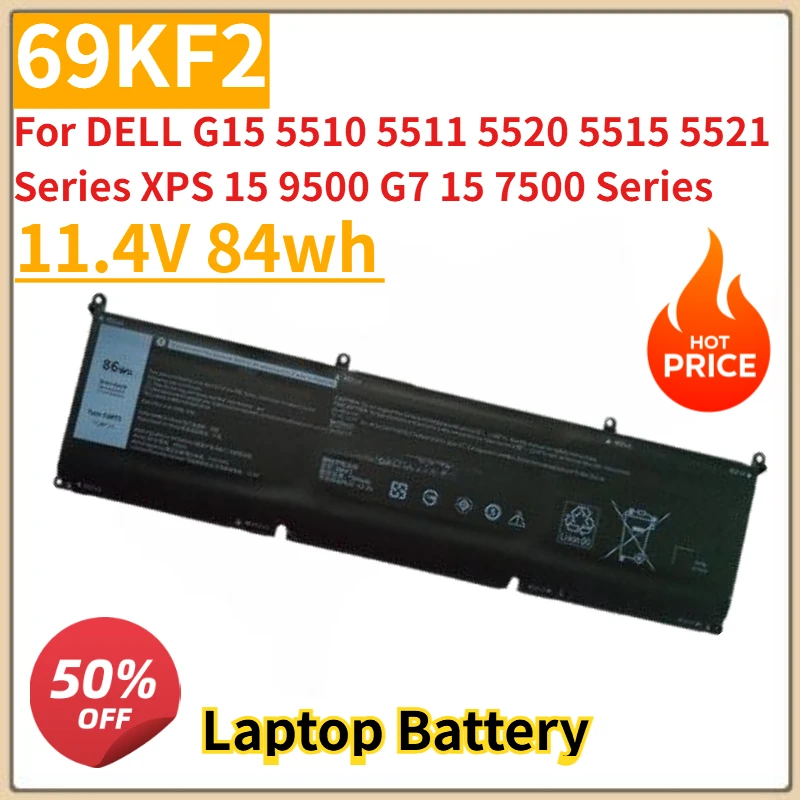 High Quality New 8FCTC Laptop Battery 11.4V 84wh For DELL G15 5510 5511 5520 5515 5521 Series XPS 15 9500 G7 15 7500 Series