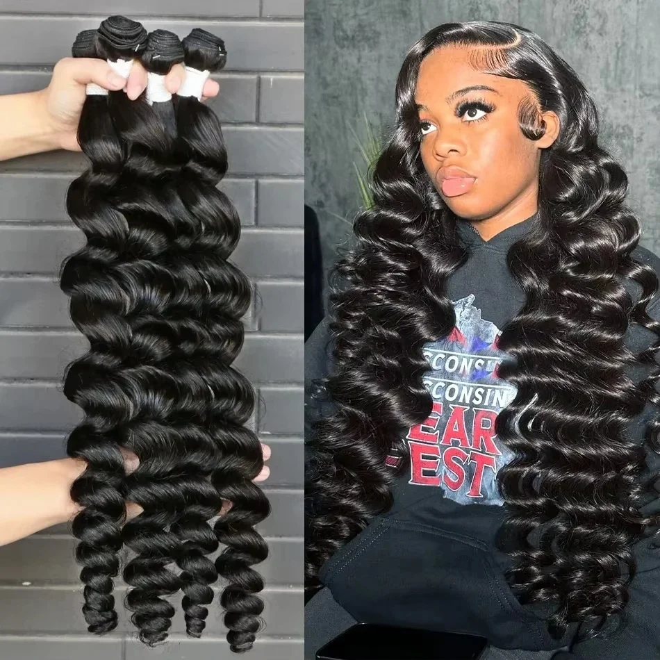 Mechones de ondas sueltas, mechones crudos, cabello humano brasileño sin procesar, mechones rizados de onda profunda suelta virgen, extensiones de tejido de 30 a 32 pulgadas