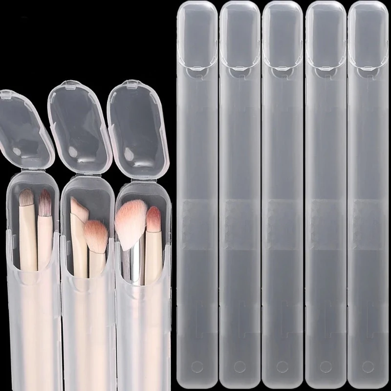1pc Portable Transparent Makeup Brush Storage Box with Lid, Dustproof Organizer Case for Eyebrow Pencil Beauty Tools