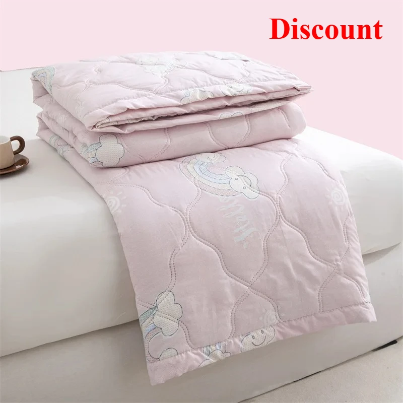 Washed cotton summer quilt skin-friendly grinding summer cool quilt printing student dormitory air conditioner quilt