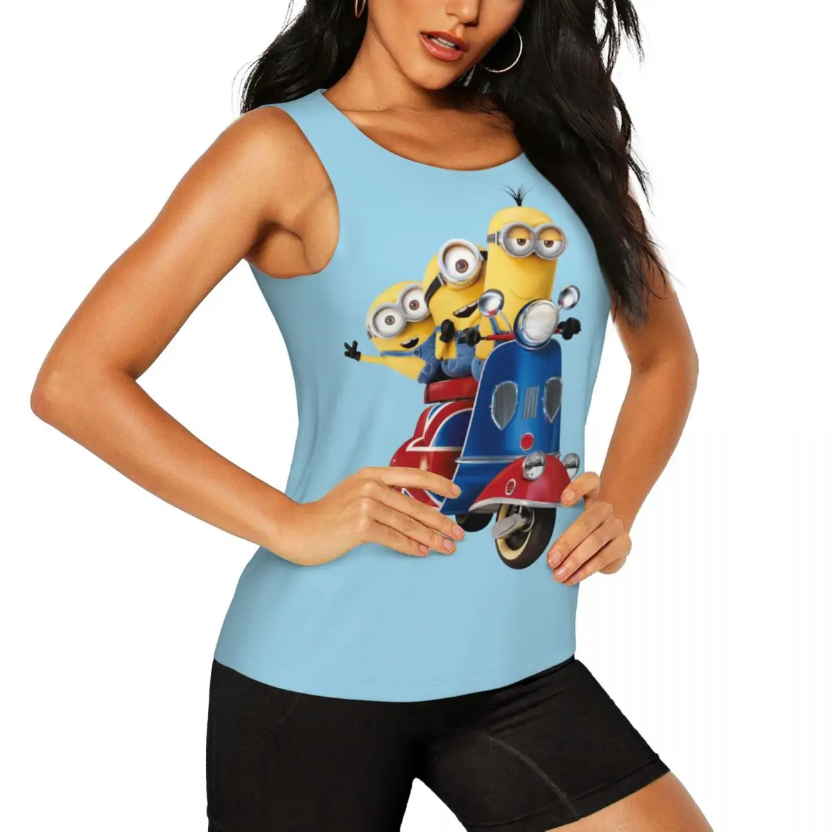 Custom MINIONS On UK Scooter Workout Tank Tops Women Quick Dry Sleeveless Yoga Shirt