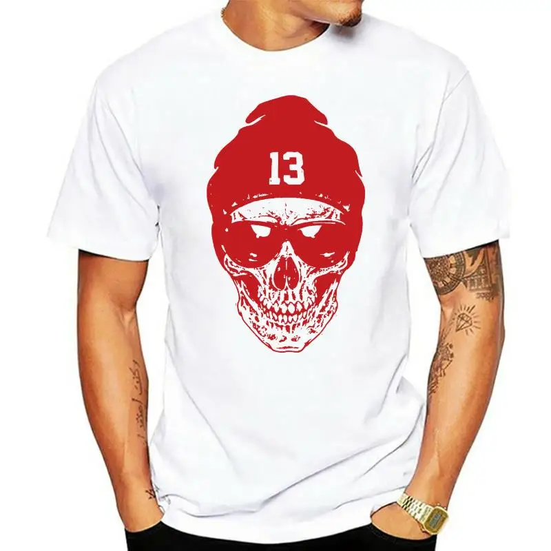 Print T Shirt Men Hot Skull with Number 13 Beaine Red Art Drawing T-Shirt Mens Womens Unisex Fashion O-Neck T Shirt