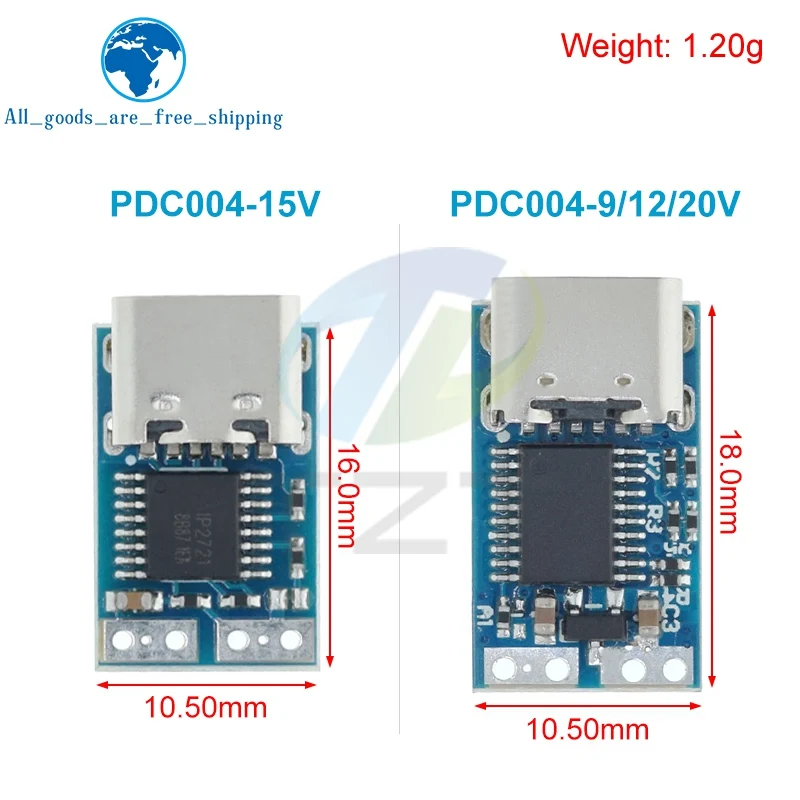 TZT PDC004-PD PD وحدة شرك ، USB-C PD 9 فولت 12 فولت 15 فولت 20 فولت تيار مستمر الجهد الثابت وحدة الزناد الطاقة 5A نوع-C أنثى المدخلات للكمبيوتر المحمول