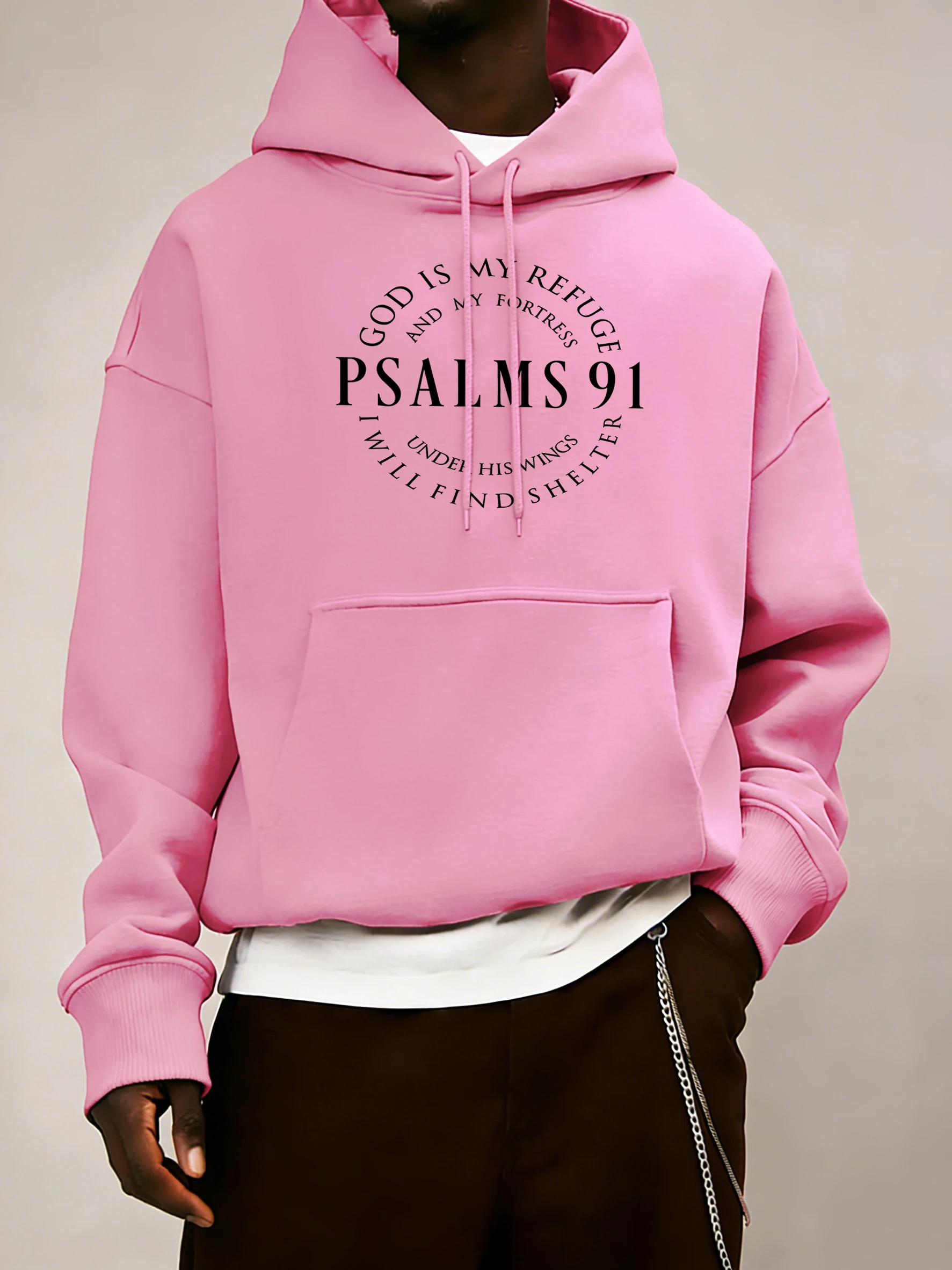 Psalms 91 Letter Printing Mens Classic Hoodies Fleece Oversized Streetwear Fashion Casual Pullovers Youthful Hip Hop Clothes