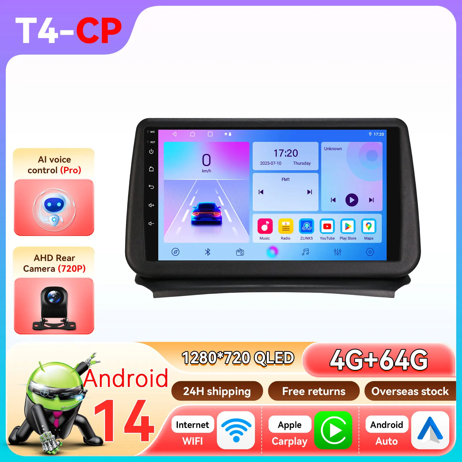 Hizpo 8-Core 2-DIN AI Android 14 autoradio voor Opel Zafira C 2010-2016, multimediasysteem met GPS, 4G, Carplay en 360° camera, aangedreven door Snapdragon 6115