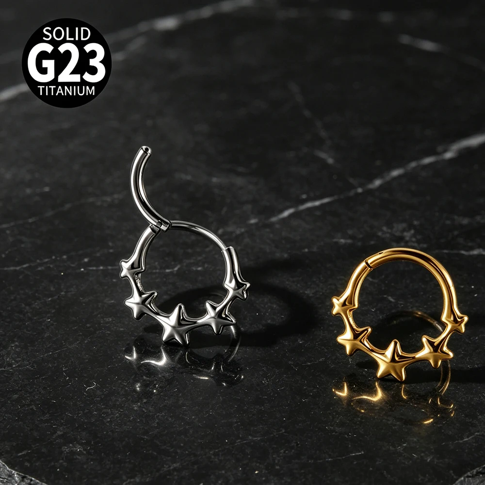 5-1PCs Punk G23 Implant Titanium Death Butterfly Star Lotus Ball Cluster Nose Septum Daith Hinged Click Tragus Rook Earring