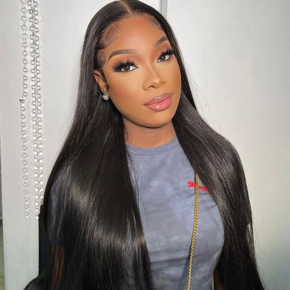 

15A Super Double Drawn 13x4 13x6 Real HD Frontal Lace 350% Density Brazilian Straight Human Hair 34 Inch Glueless Wigs For Women