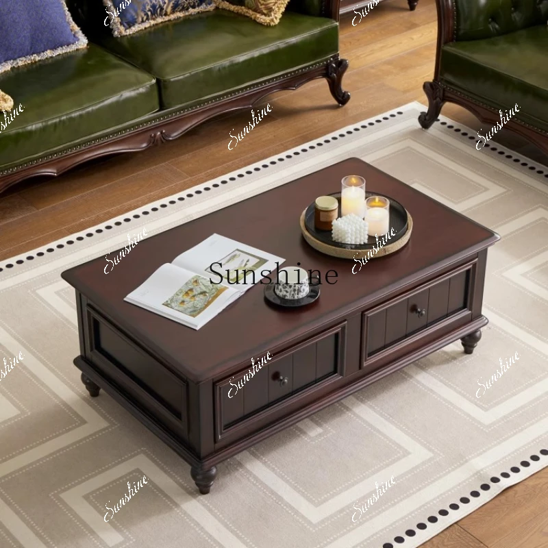 American all solid wood coffee table retro living room furniture locker multi-drawer rectangular simple  FT