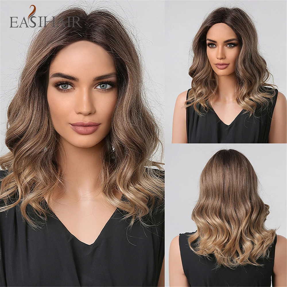 EASIHAIR – perruque synthétique mi-longue ondulée, cheveux naturels, brun foncé, résistante à la chaleur, pour femmes, Cosplay