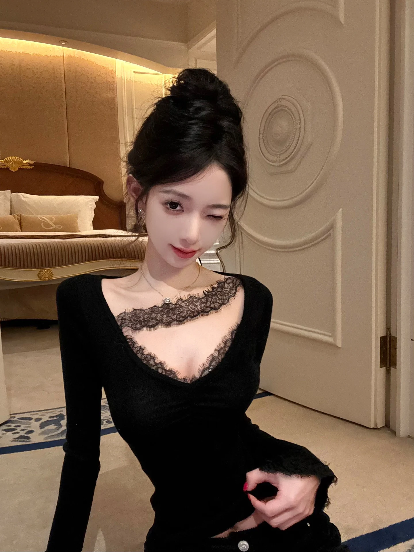 

Топ J Studio Basic Sle 2 Colors V-ne Pure Desire с кружевными вставками, базовый слой, нижнее белье, сексуальный топ с длинными рукавами, вязаный