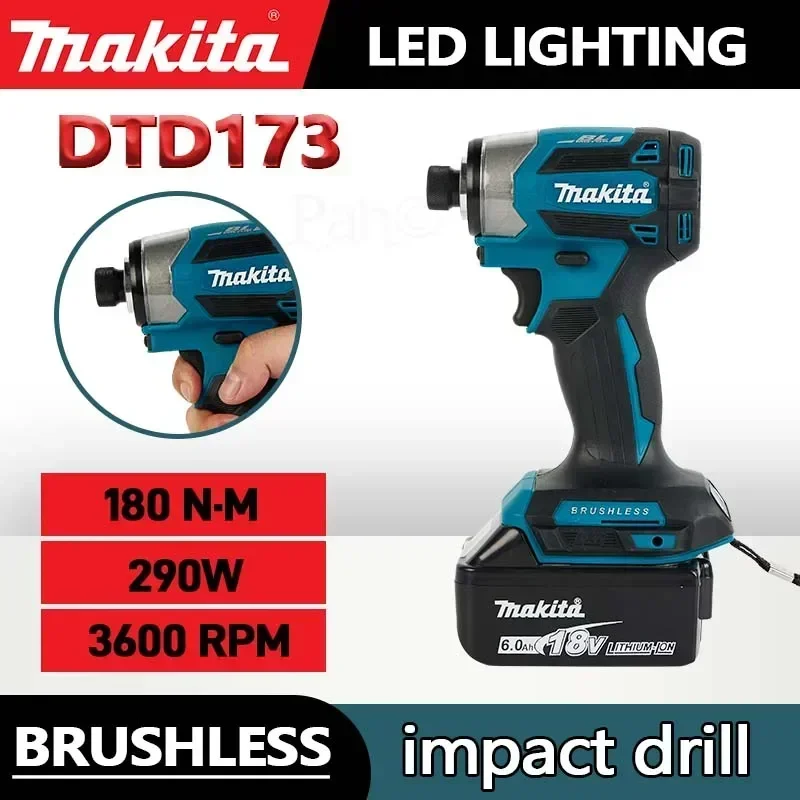 

Makita 18V LXT Cordless Impact Driver DTD173 Brushless Electric Drill Screwdriver Wood/Bolt T1/T2-Mode Twin LED Light 180 N·m