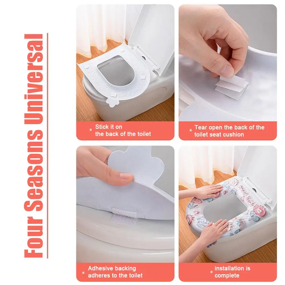 Toilet Seat Waterproof Cartoon Pattern Hygienic All-Season Comfort Toilet Cover Bathroom Germ-Free Accessories