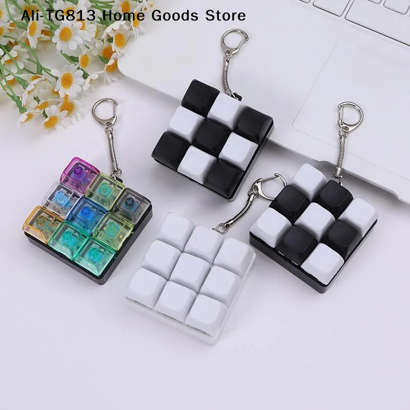 [TG813]Button Keycap  Keychain 9 Keys Keyboard Decompression Toys DIY Keyboard Keychain Toys For Adult Gifts To Relief Pass Time