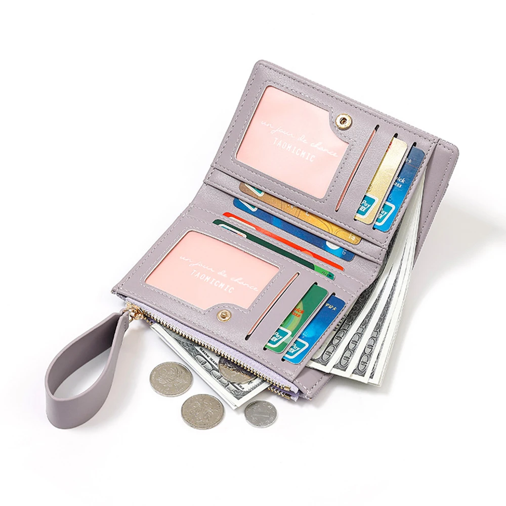 

New Women's Wallets Female Short PU Leather Double Fold Coin Purse Zipper & Hasp Solid Large Capacity Money Bag Card Holders