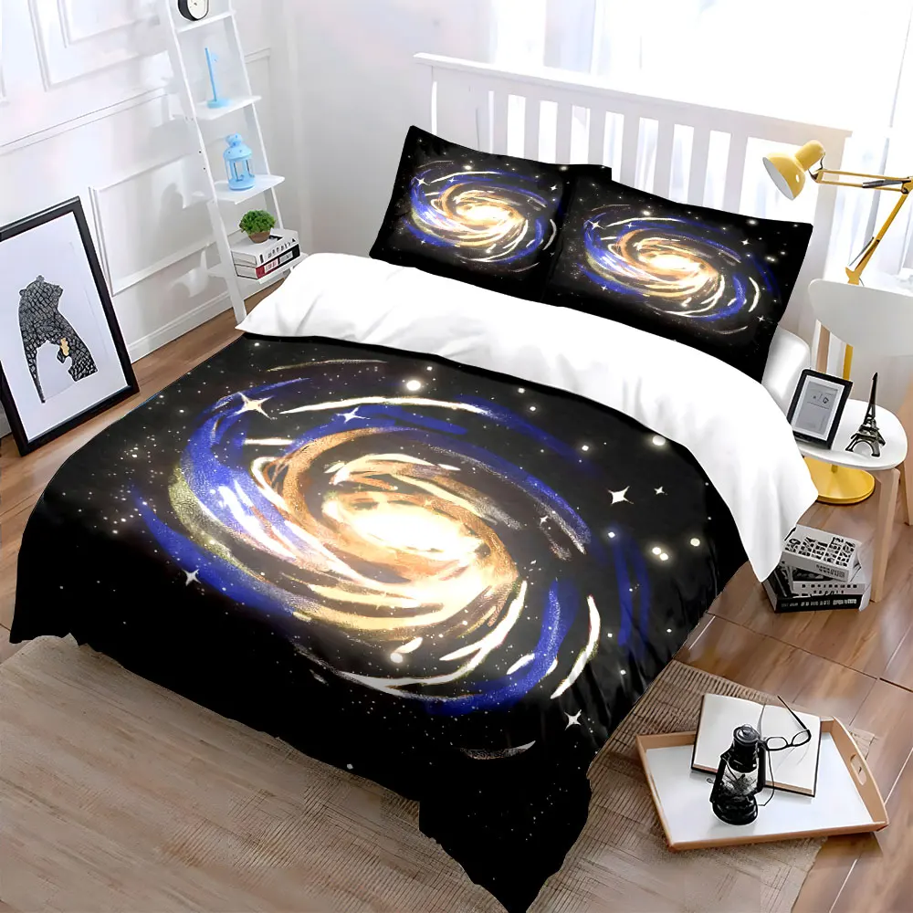 Galaxy Themed Three-Piece Set Decor Bedding Set with 1 Duvet Cover 2 Pillowcases Single Double King Queen, Gift