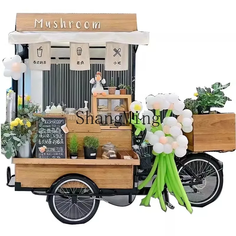 CLretro solid wood mobile reverse riding three-wheel coffee dining car shopping mall promotional display car