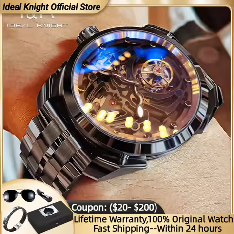 IDEAL KNIGHT 6802 Tourbillon Men Watches Luminous Spider Skeleton Fashion Hour Hand TOP Automatic Mechanical Watch