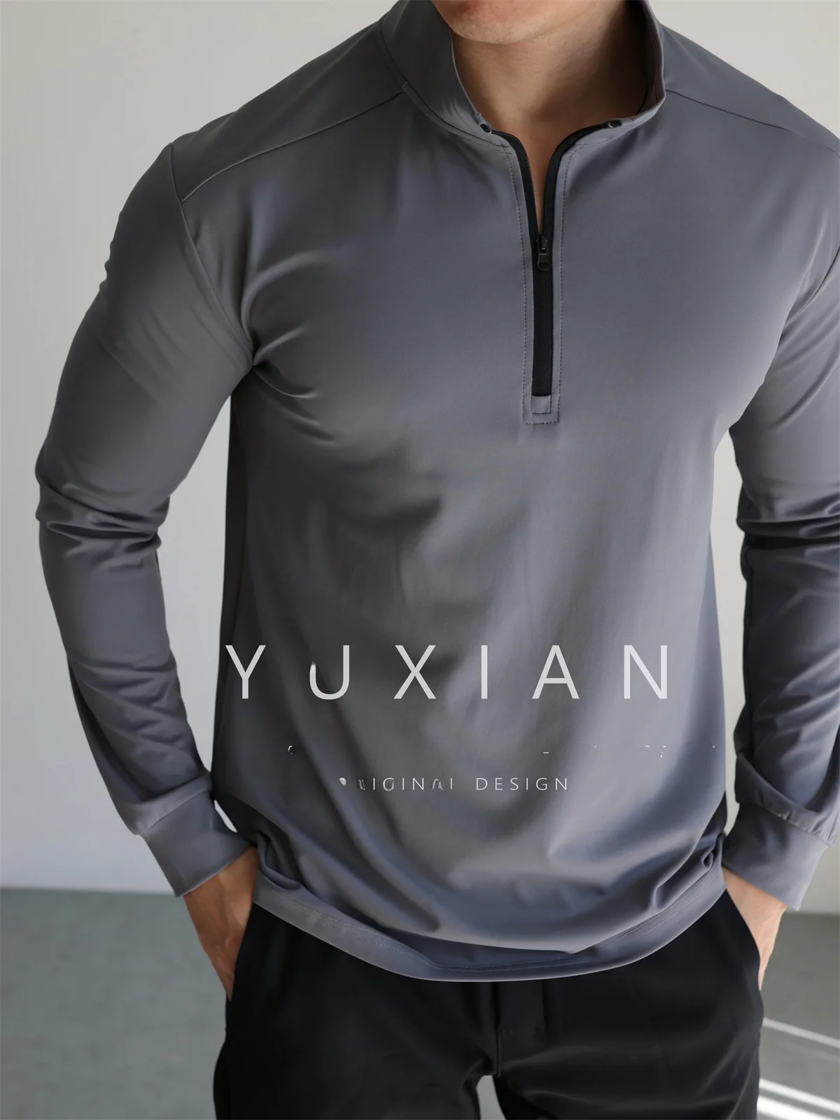 

YUXIAN Lightweight f Zipper Fitn Long Sve Qui Dry Breathable Elastic Running Training Top for Spring Autumn