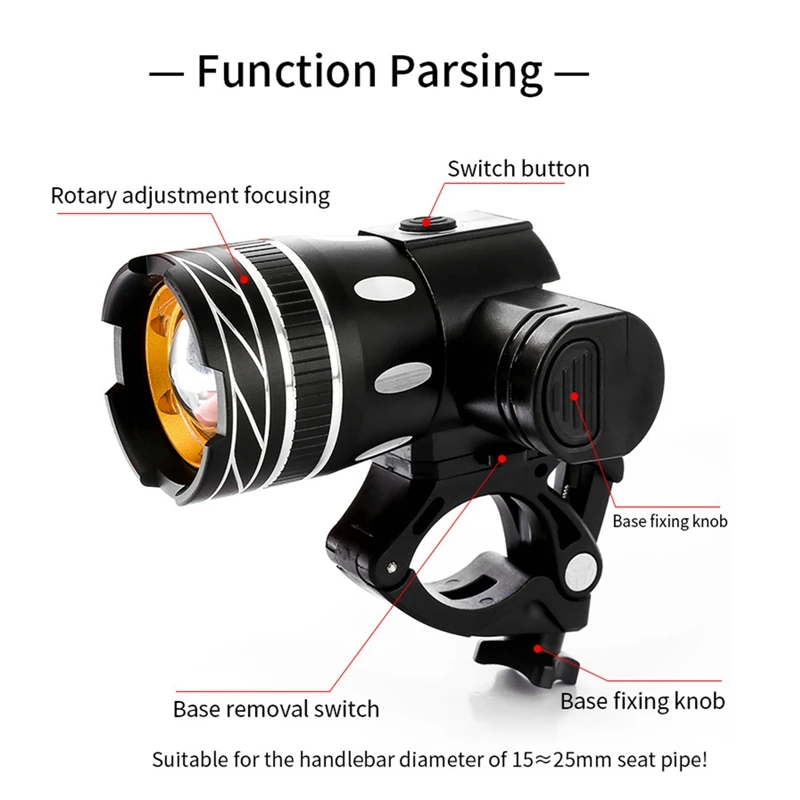 2400mAh Bicycle Lighting T6 USB Rechargeable Lamps Flashlight Waterproof Zoom Taillights Cycling Headlight Bicycle Accessories