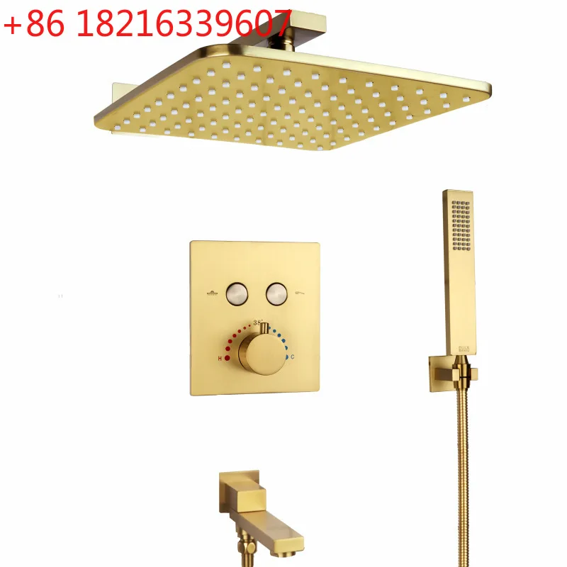 Deluxe gold shower shower set, all copper faucet bathroom thermostatic bath