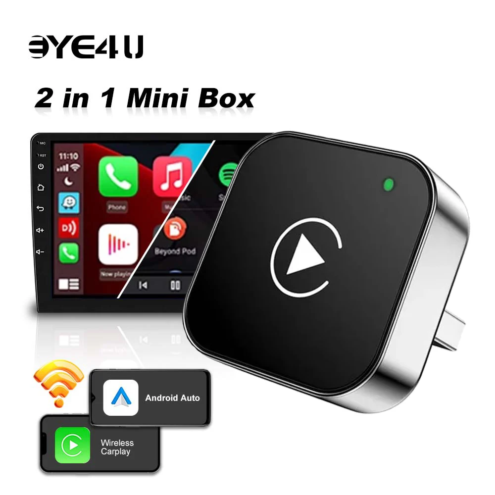 

Автомобильный AI Box Carplay Беспроводной адаптер Android Auto 2в1 Автомобильный мини-бокс iOS Plug And Play Bluetooth 2,4–5,8 ГГц Wi-Fi Быстрое подключение USB