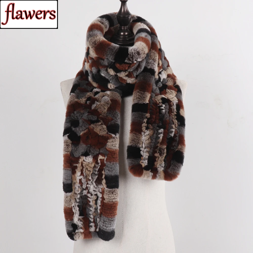 

Rex Rabbit Fur Scarf For Women Winter Knitted Real Rex Rabbit Fur Scarves Lady Natural Soft 100% Genuine Rex Rabbit Fur Muffler
