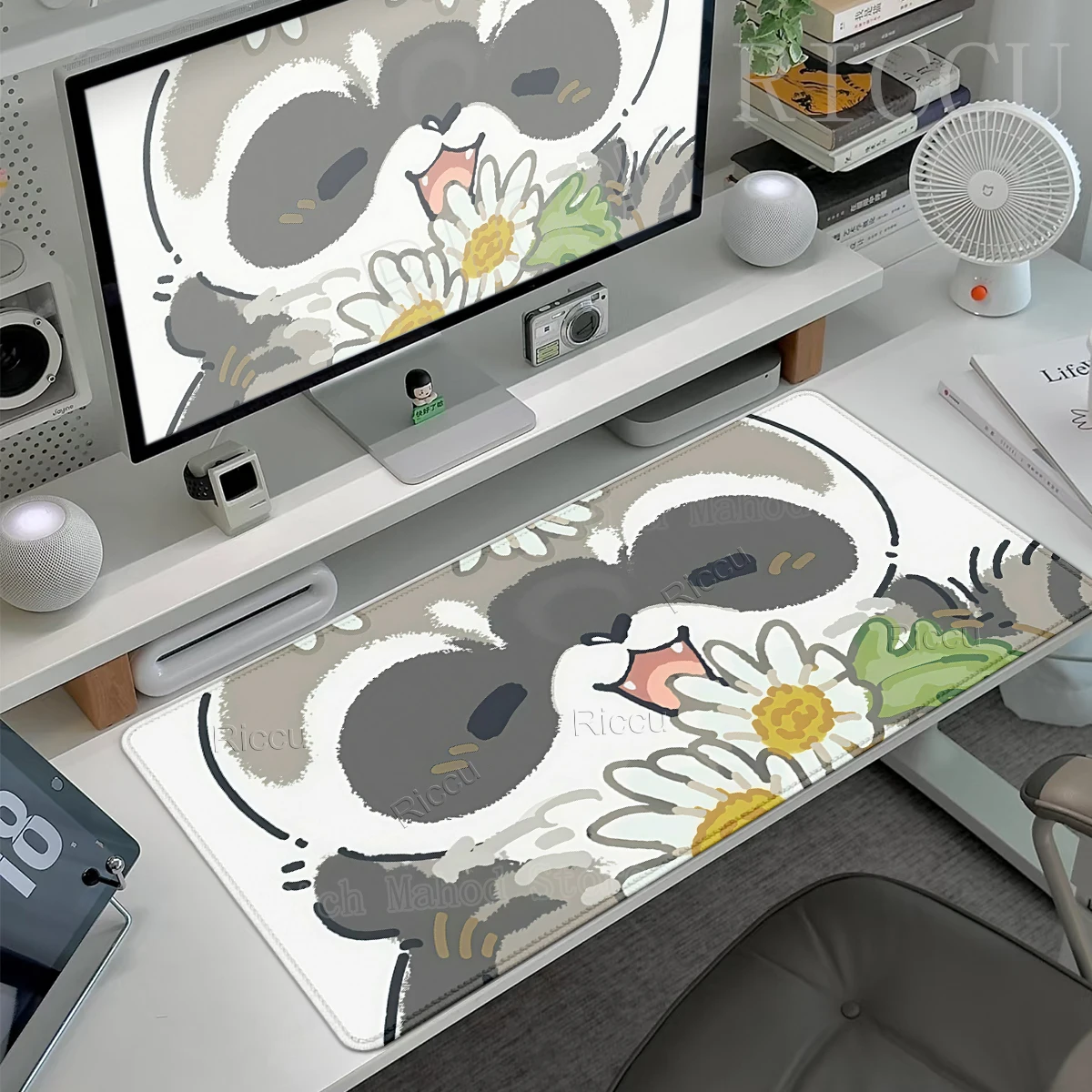 Kawaii Little Raccoon Mouse Pad PC Gamer Computer Rubber Keyboard Desk Mats Anti Slip Rubber Edge Locked Laptop Gaming Play Mats
