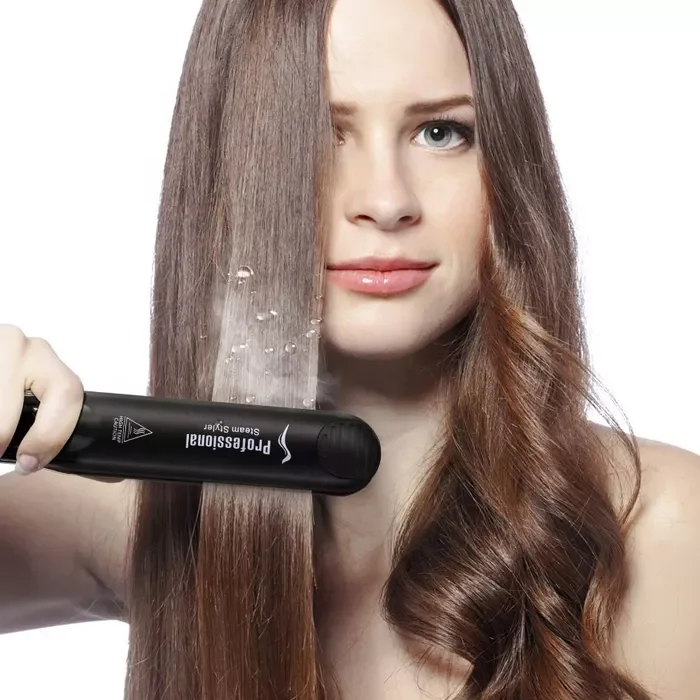 مكواة فرد الشعر بالبخار الاحترافية المسطحة مع حامل Steampod بزيت الأركان وألواح سيراميك للبخار ومصدر كهربائي بشاشة LED #3