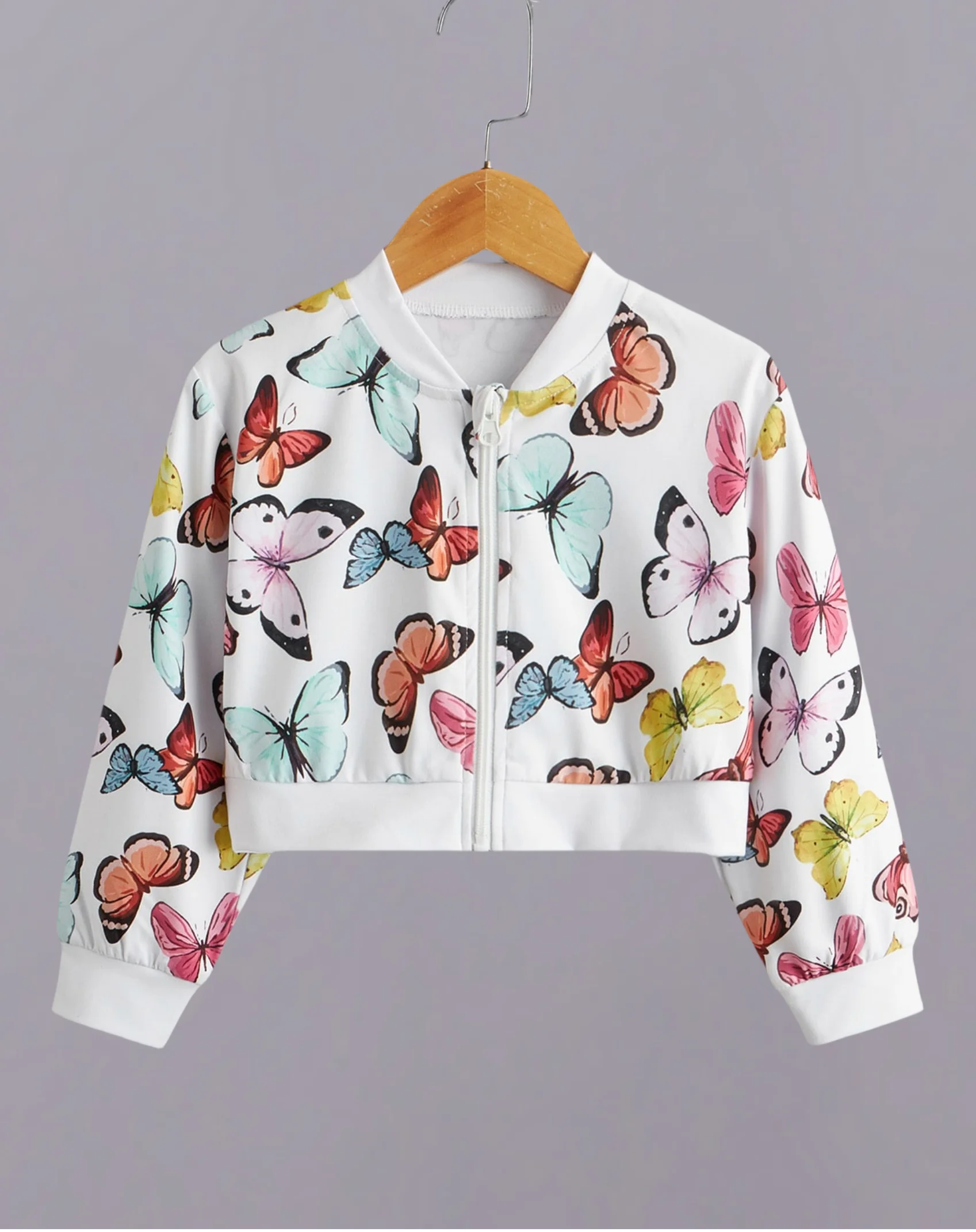 Chaqueta con cremallera y estampado de mariposas para niños, cómoda y transpirable, imprescindible en primavera