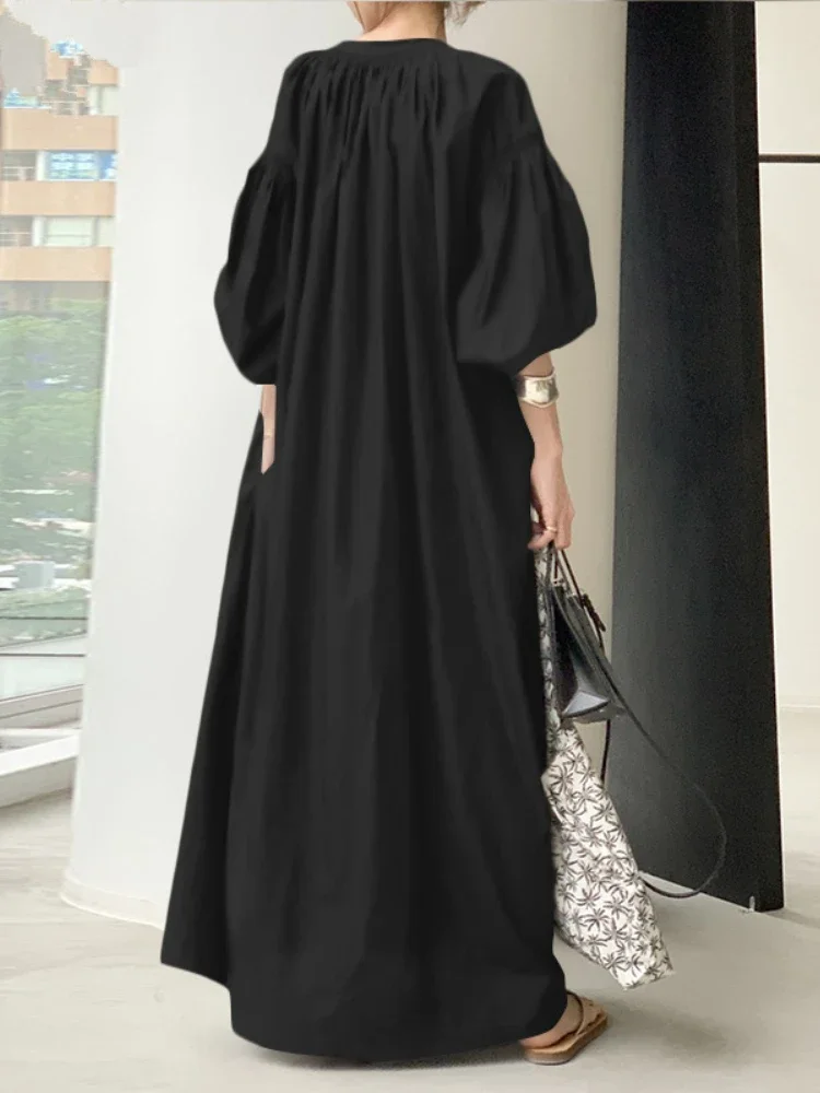 Zomer Poff Mouw Moslim Vestidos Vrouwen Jurk Elegante Bescheiden Marokko Katoenen Lange Jurk Islamitische Kalkoen Dubai Eid Jubah Gewaad