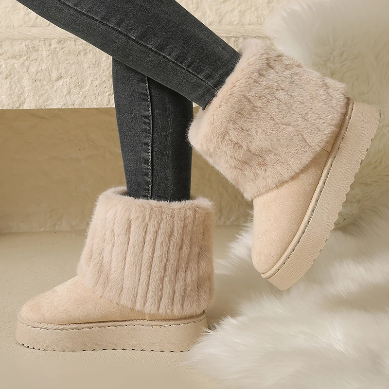 

Women Snow Boots Fur Platform Flats Warm Shoes Winter Plush Casual Women's Boots Thick Sleeve Short Plush Snow Boots