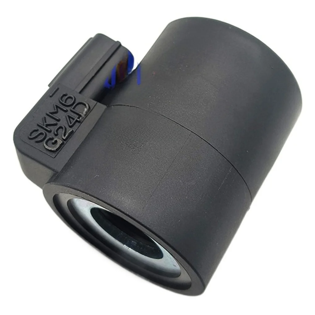 Electromagnetic Rotary Solenoid Valve Coil 24V for SKM6 Excavators For pilot System Replacement 19mm x 55mm Black Plastic