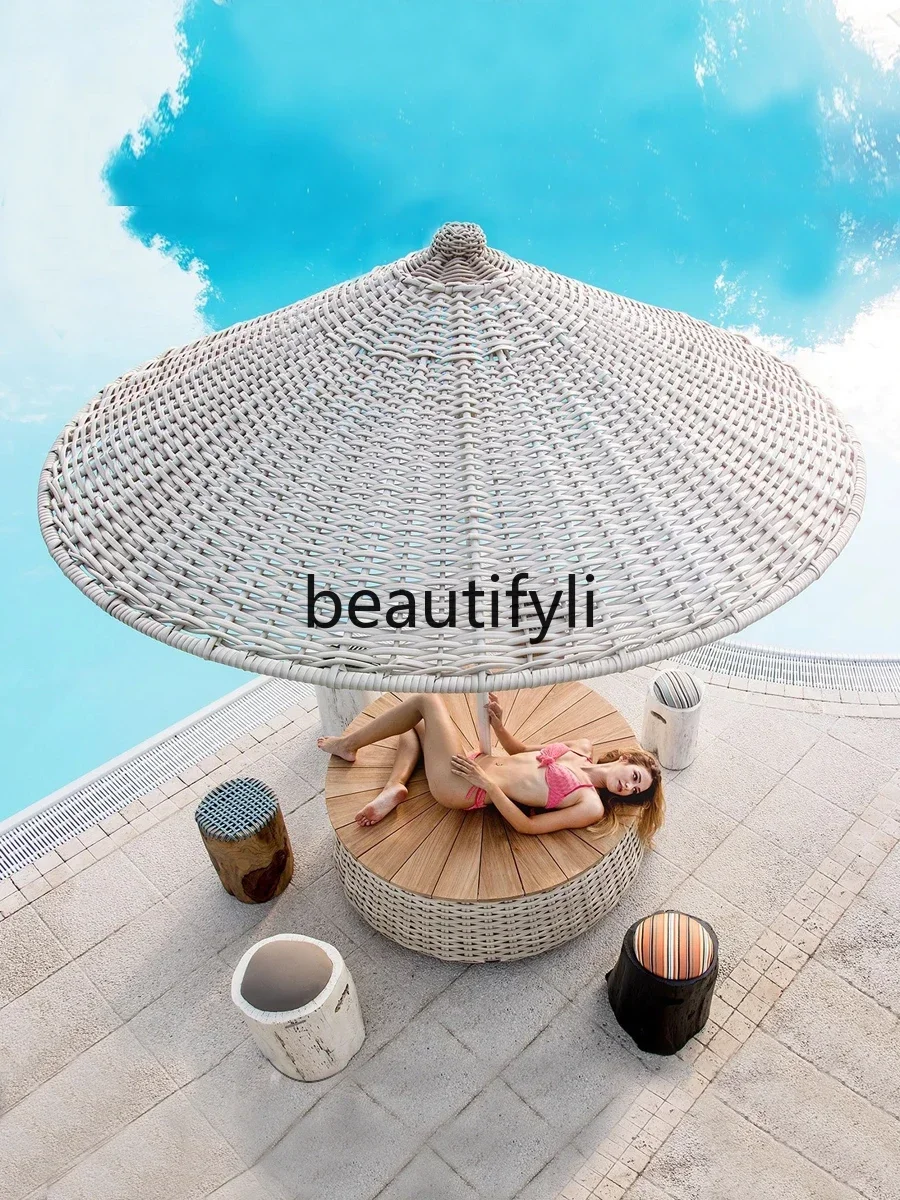 2003 Sunshade Umbrella Check-in Outdoor Courtyard Open-air Rattan Woven Homestay Beach Villa