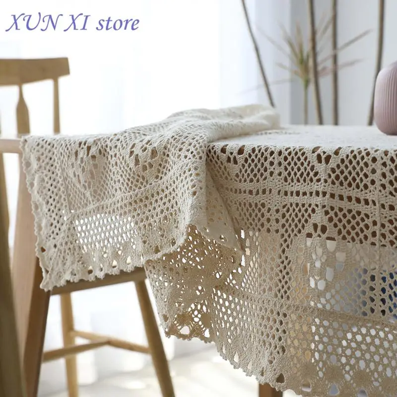 

New Pastoral Crochet Tablecloth Lace Hollow Out Cotton Table Cover Piano Towel Vintage DIY Dining Table Cloth for Kitchen Home