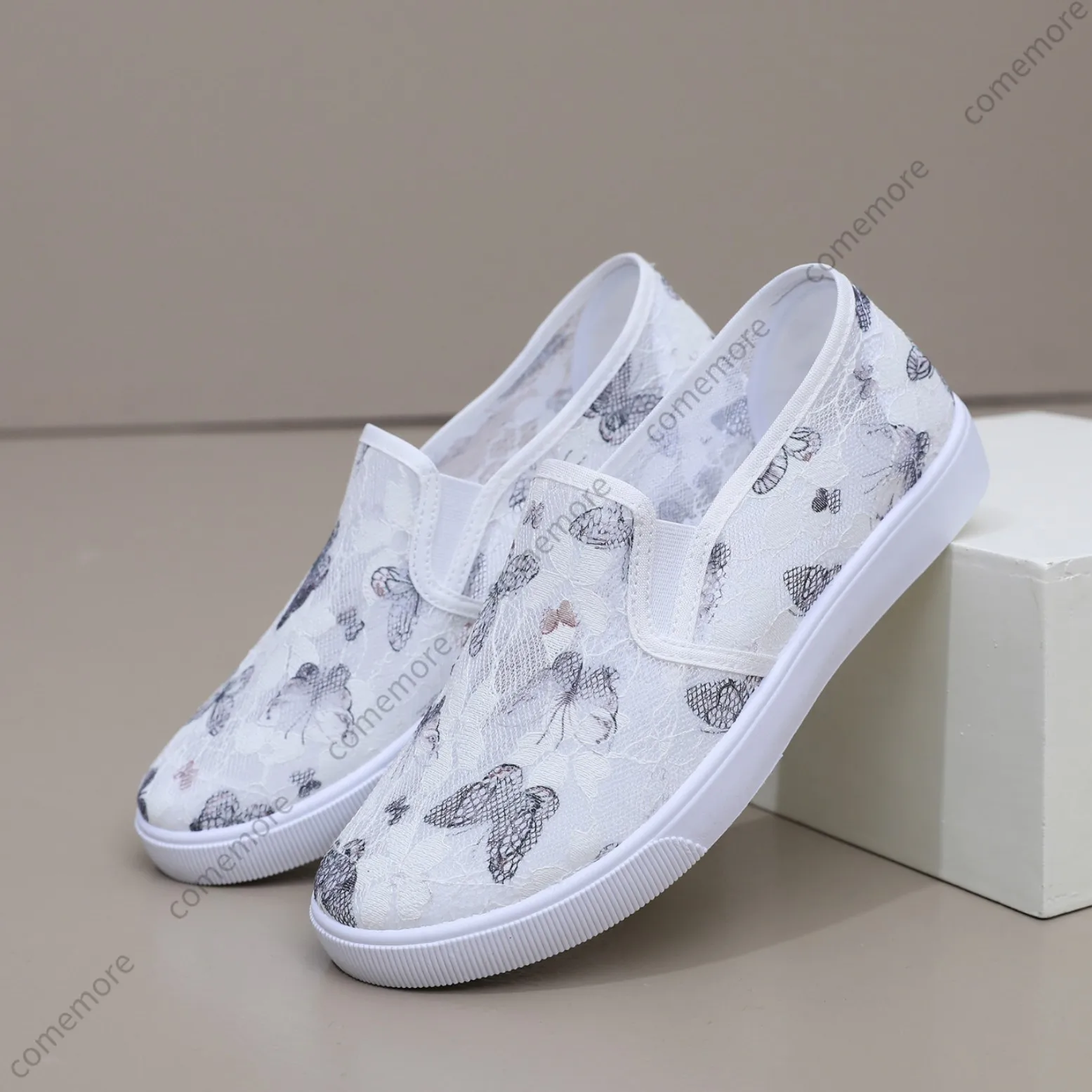 Fashion Embroidery Loafers Shoes for Women 2025 Summer Breathable Mesh Platform Sneakers Woman Slip On Casual Flats Shoes