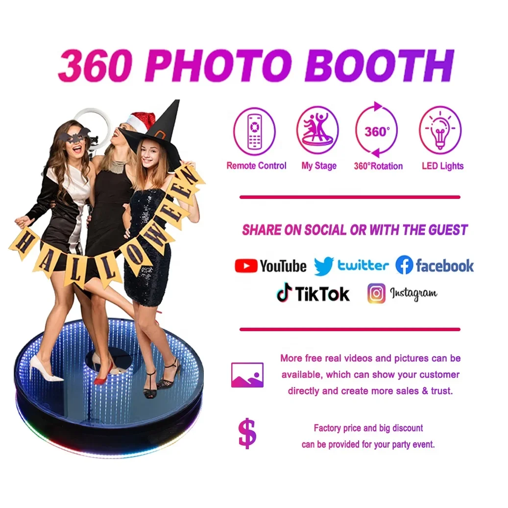 Oux 2022 رائجة البيع التخصيص 360 كابينة تصوير Selfie التلقائي تدور عيد الميلاد حفل زفاف كابينة تصوير